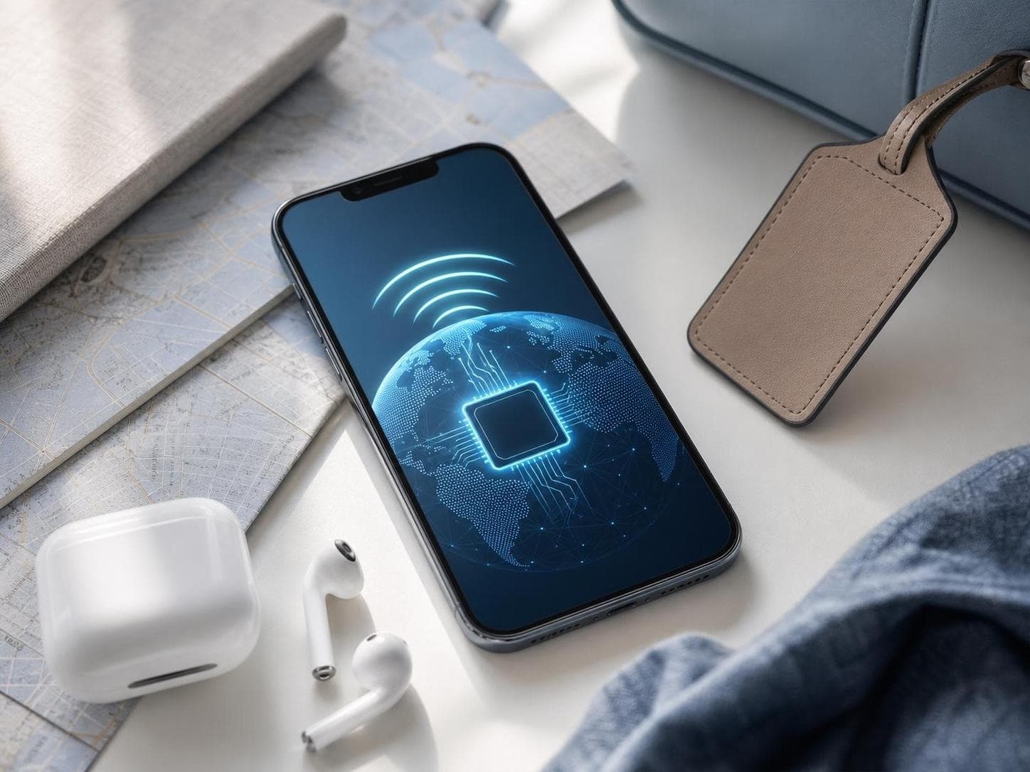 Traveler using mobile data after arriving in Paris France